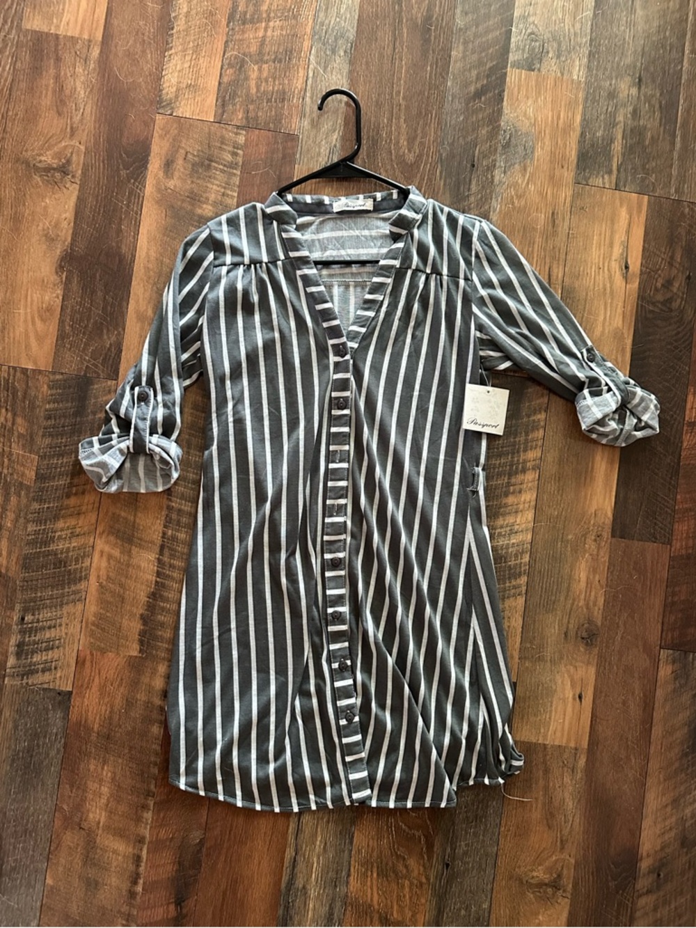 Passport Gray and White Striped Button-Down Tunic